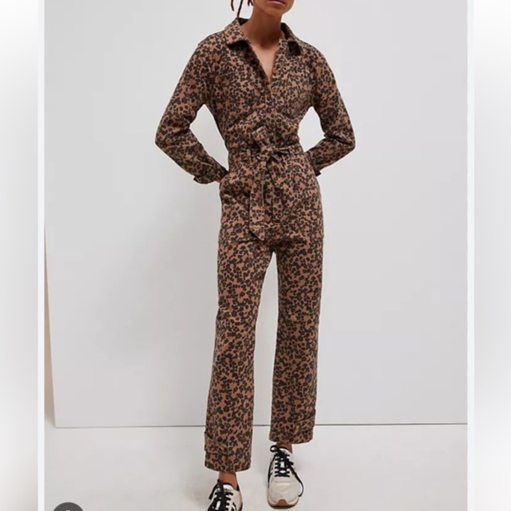Anthropologie Brown Leopard Print Jumpsuit